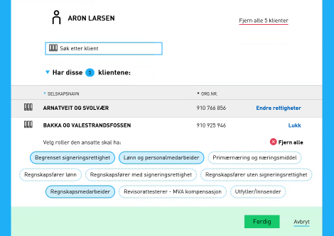 Skjermdump av klientdelegering for en ansatt