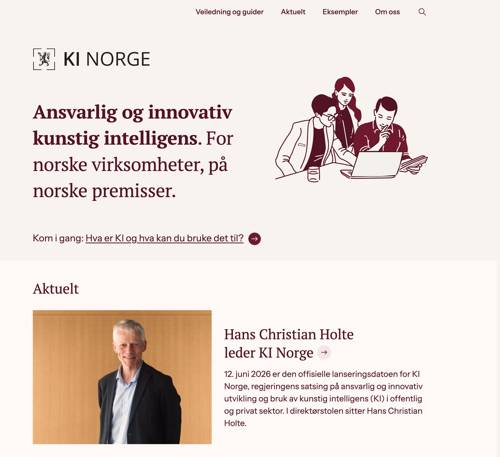 Skjermdump av forsiden til KI Norge på åpningsdagen 12. juni